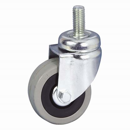Immagine di RUOTA IN GOMMA GRIGIA, NUCLEO IN POLIPROPILENE C/PARAFILI, SUPPORTO ROTANTE C/ATTACCO A CODOLO, PORTATA 50 KG, Ø 60 MM