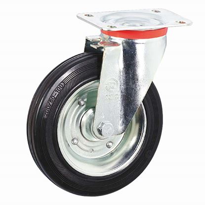 Immagine di RUOTA IN GOMMA NERA, SUPPORTO ROTANTE PIASTRA, PORTATA 130 KG, Ø 125 MM