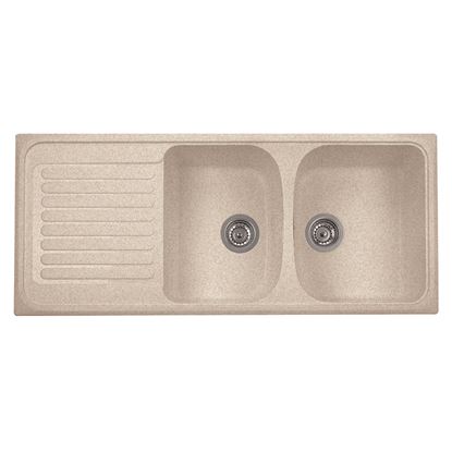 Immagine di LAVELLO HARMONY, 2 VASCHE, CON GOCCIOLATOIO, REVERSIBILE, MATERIALE COMPOSITO MICROULTRAGRANIT, 116X50 CM, COLORE AVENA