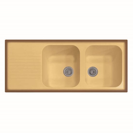 Immagine di LAVELLO ATLANTIC, 2 VASCHE, C/GOCCIOLATOIO, REVERS., MATERIALE COMPOSITO ULTRAQUARTZ, 116X50 CM, COL.TERRA DI FRANCIA