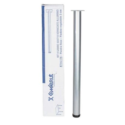 Immagine di GAMBE PER TAVOLI, PIASTRA FISSA, PIEDINO REGOLABILE, 4 PEZZI, FINITURA ALLUMINIO, Ø 50XH710 MM