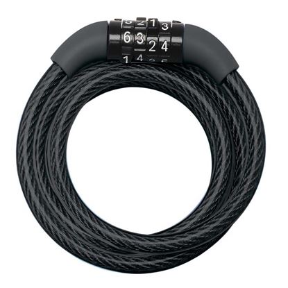 Immagine di CAVO IN ACCIAIO INTRECCIATO, SERRATUTURA INTEGRATA A COMBINAZIONE, Ø MM 8X120 CM, RIVESTIMENTO VINILE, COLORE NERO