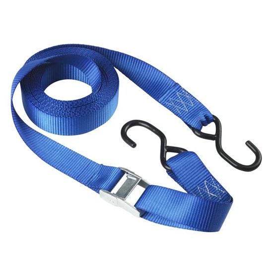 Immagine di CINGHIA CON FIBBIA AUTOBLOCCANTE, MASTER® ECO, CON GANCI AD S, COLORE BLU, MM 50X5 MT, RESISTENZA 400 KG