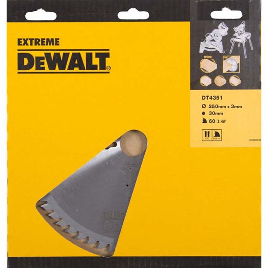 Immagine di LAMA DEWALT, PER SEGA CIRCOLARE, 60 DENTI, FORMA DENTE TGC CON ANGOLO -5°, SPES.3,0 MM, FORO LAMA Ø 30 MM, LAMA Ø 250 MM