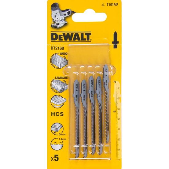 Immagine di LAMA DEWALT, IN ACCIAIO HCS, 1,4X76 MM, X TAGLI SOTTILI E CURVI, CON SPESSORE FINO A 30 MM, 5 PEZZI
