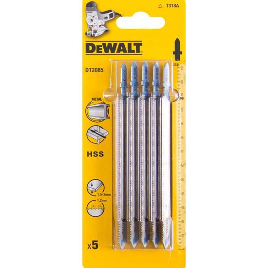 Immagine di LAMA DEWALT, IN ACCIAIO HSS, 1,2X132 MM, X TAGLI DIRITTI DA 1,5 A 3 MM, E ALLUMINIO CON SPESSORE FINO A 65 MM, 5 PEZZI
