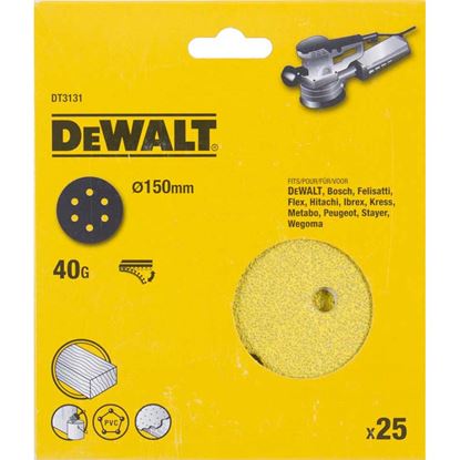 Immagine di DISCO ABRASIVO DEWALT, PER LEVIGATRICE ROTORBITALE, FORATO, FISSAGGIO CON VELCRO, Ø 150 MM, 25 DISCHI, GRANA 40