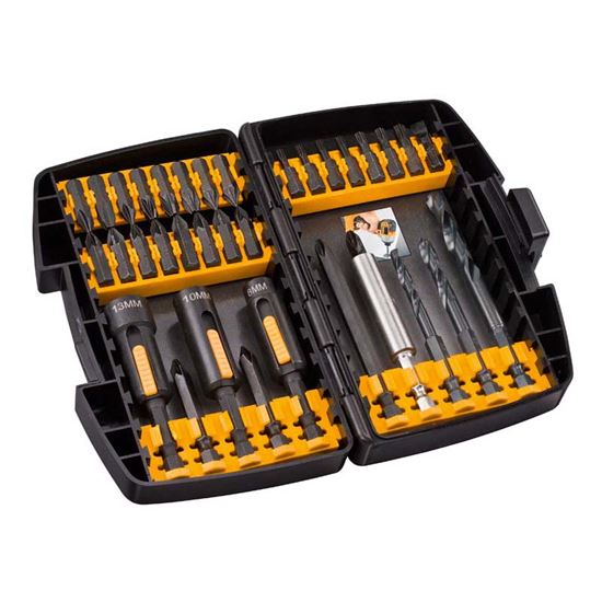 Immagine di PORTA INSERTI DEWALT, MAGNETICO, BUSSOLA ESAGONALE MAGN.C/ESPULSIONE A SLITTA 8, 10 E 13 MM, 1/4", 31 INSERTI ASSORTITI