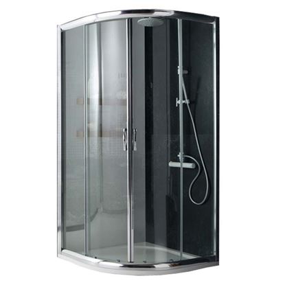 Immagine di BOX DOCCIA GIADA, SEMICIRCOLARE, PROFILO ALLUMINIO ANODIZZATO CROMO LUCIDO, CRISTALLO 6 MM TRASPARENTE, 80X80XH185 CM