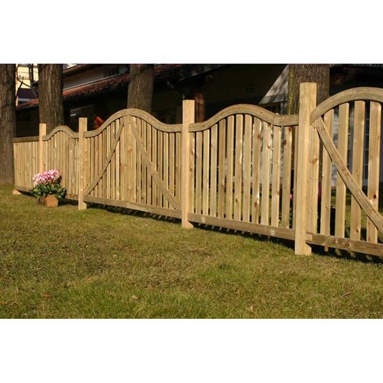 Immagine di STECCATO CAROL TONDA, IN PINO IMPREGNATO, CORNICE CON LISTONI 70X40 MM, SPESSORE LISTELLI VERTICALI 20 MM, 180XH90 CM