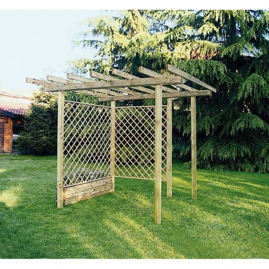 Immagine di PERGOLA BASIC, LIBERA, STRUTTURA AUTOPORTANTE, IN PINO IMPREGNATO, TRAVETTI 35X115 MM, MONTANTI 90X90 MM, 3X3XH2,5 MT
