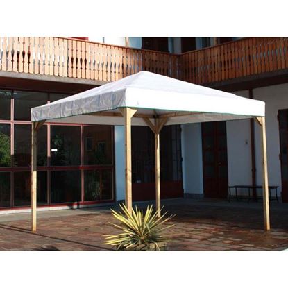 Immagine di GAZEBO BASIC, STRUTTURA AUTOPORTANTE IN PINO IMPREGNATO, CON TELO IN PVC, MONTANTI 70X70 MM, 3X3 MT