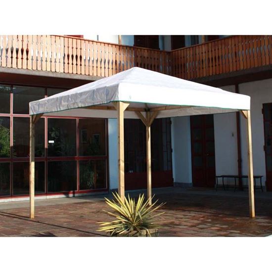 Immagine di GAZEBO BASIC, STRUTTURA AUTOPORTANTE IN PINO IMPREGNATO, CON TELO IN PVC, MONTANTI 70X70 MM, 3X3 MT