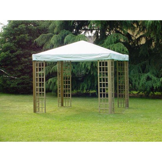 Immagine di GAZEBO BASIC, CON 8 GRIGLIE DA 60X218 CM, STRUTTURA PINO IMPREGNATO, CON TELO IN PVC, MONTANTI 70X70 MM, 3X3 MT