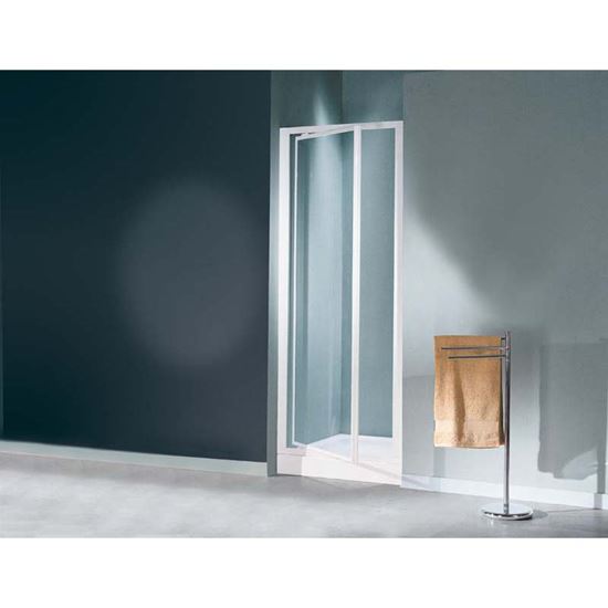 Immagine di PORTA DOCCIA MEDITERRANEO, BATTENTE, PROFILO BIANCO, ACRILICO, 69/73 CM