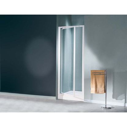 Immagine di PORTA DOCCIA MEDITERRANEO, BATTENTE, PROFILO BIANCO, CRISTALLO STAMPATO 3 MM, 65/69 CM