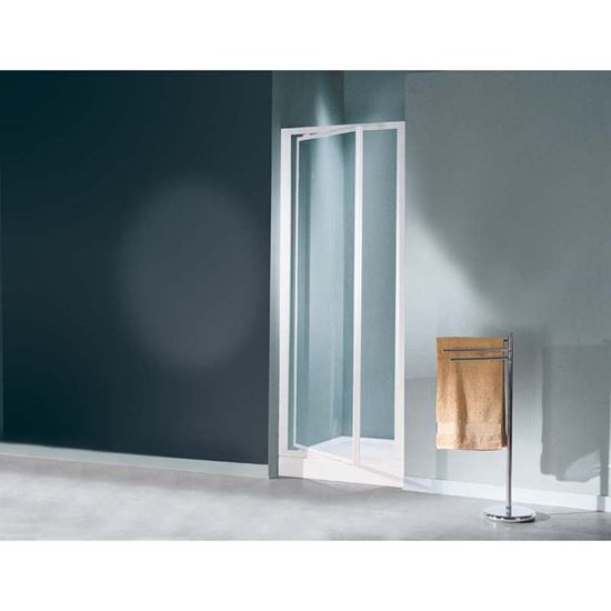 Immagine di PORTA DOCCIA MEDITERRANEO, BATTENTE, PROFILO BIANCO, CRISTALLO STAMPATO 3 MM, 65/69 CM