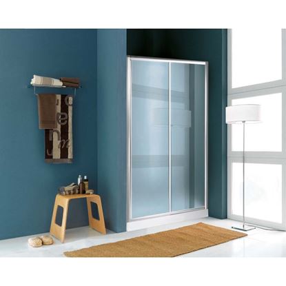Immagine di PORTA DOCCIA LEVANTE, SCORREVOLE, PROFILO BIANCO, CRISTALLO STAMPATO 3 MM , 117/121 CM