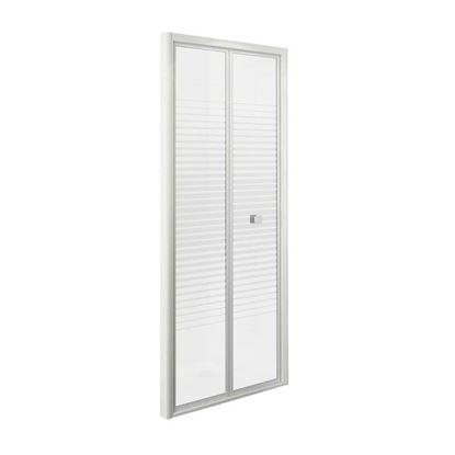 Immagine di PORTA DOCCIA GALA, PIEGHEVOLE, PROFILO ALLUMINIO BIANCO, CRISTALLO TEMPERATO 4 MM, CON SERIGRAFIA, 90XH185 CM