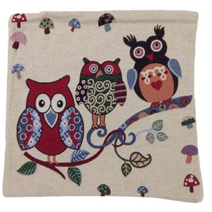 Immagine di CUSCINO ARREDO GOBELIN, 100% COTONE, 40X40 CM, FANTASIA GUFI