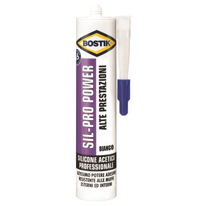 Immagine di SILICONE BOSTIK SIL-PRO POWER, RESIST.PROD.CHIMICI, ACIDI E BASI DILUITE, DETERGENTI, 300 ML, COLORE BIANCO 9010