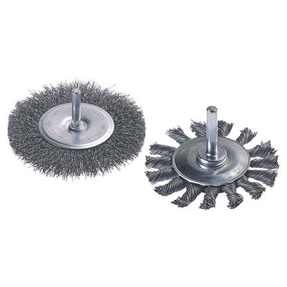 Immagine di SPAZZOLA A DISCO, PER TRAPANO, FILO IN ACCIAIO ONDULATO, CODOLO Ø 6 MM, Ø 75 MM