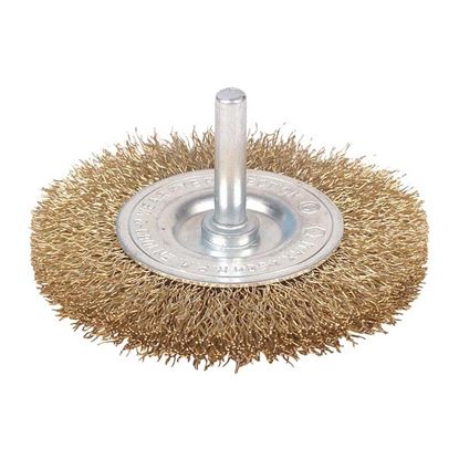 Immagine di SPAZZOLA A DISCO, PER TRAPANO, FILO IN OTTONE, CODOLO Ø 6 MM, Ø 75 MM