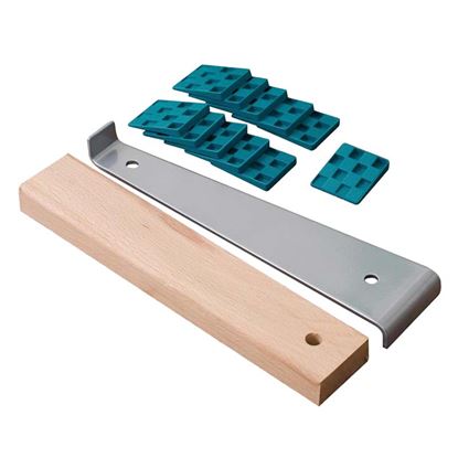 Immagine di BARRA DI TRAZIONE, PER POSIZIONARE LE FILE DI LAMINATI E PARQUET, KIT CON MAZZA IN LEGNO E 20 CUNEI IN PLASTICA
