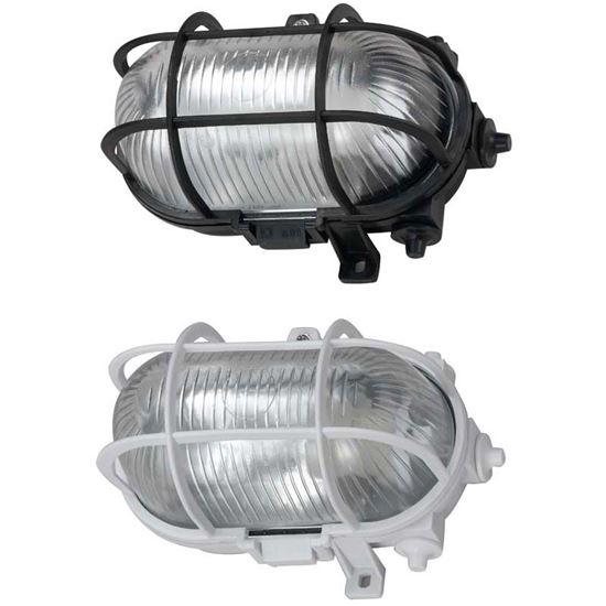 Immagine di PLAFONIERA OVALE, DA ESTERNO C/GABBIA, E27-60 W, IP44, 18X12,5XH11 CM, COLORE BIANCO