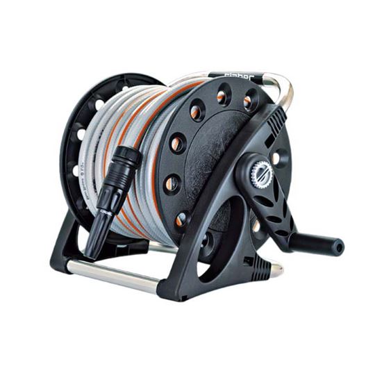 Immagine di AVVOLGITUBO CLABER, AQUAPONY®, A PARETE ASPORTABILE, 15 MT DI TUBO RETINATO Ø 1/2", PRESA 3/4”-1/2”, 4 RACCORDI, LANCIA