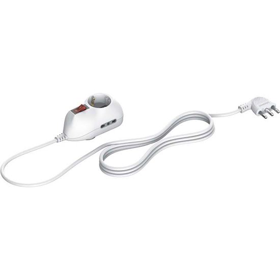 Immagine di MULTIPRESA SLOT 3, 2 PRESE 2P+T BIPASSO 10/16 A, 1 PRESA TEDESCA, INTERRUTTORE, CAVO, COLORE BIANCO