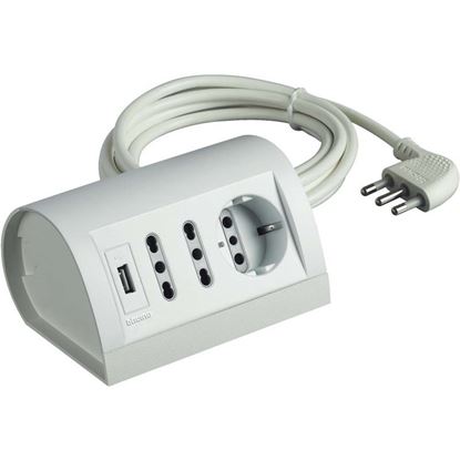 Immagine di MULTIPRESA SCRIVANIA, 2 PRESE BIPASSO 10/16 A, 1 PRESA TEDESCA, 2 PRESE USB, COLORE BIANCO