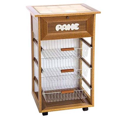 Immagine di CARRELLO PORTAPANE, CON CESTINO E PIANO IN CERAMICA, COLORE NOCE