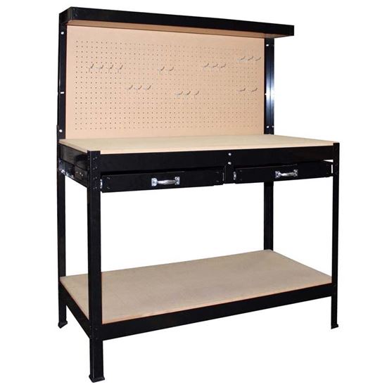 Immagine di BANCO DA LAVORO IN METALLO E  LEGNO, 2 CASSETTI, PANNELLO PORTA ATTREZZI122X61X151 CM