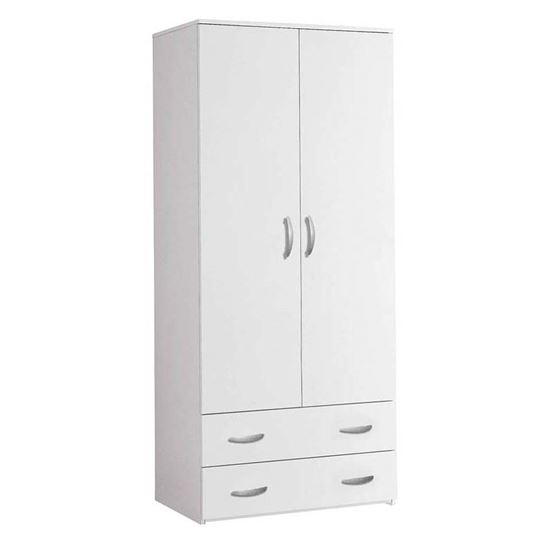 Immagine di ARMADIO L81XP52XH175 CM, 2 ANTE BATTENTI, 2 CASSETTI, CON TUBO APPENDI ABITI, PIEDINI IN PLASTICA, COLORE BIANCO 