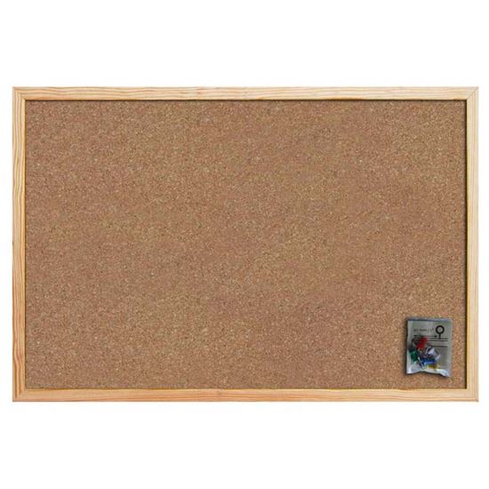 Immagine di BACHECA IN SUGHERO, CON CORNICE IN LEGNO, SUGHERO ENTRAMBI I LATI, SPESSORE 14 MM, ACCESSORI FISSAGGIO INCLUSI, 45X60 CM