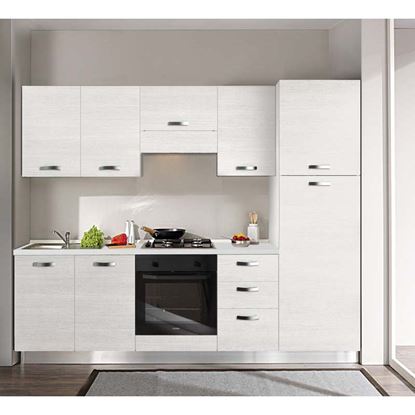 Immagine di CUCINA MANUELA H204XL255 CM CASSA BIANCO E FRONTALI WHITE TOP H 4 CM  ELDO TRIS BEKO  CON FORNO STATICO WHITE LARIX SX