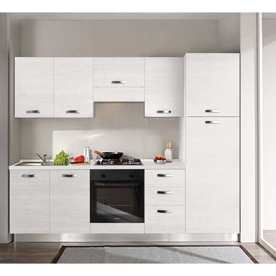 Immagine di CUCINA MANUELA H204XL255 CM CASSA BIANCO E FRONTALI WHITE TOP H 4 CM  ELDO TRIS BEKO  CON FORNO STATICO WHITE LARIX SX