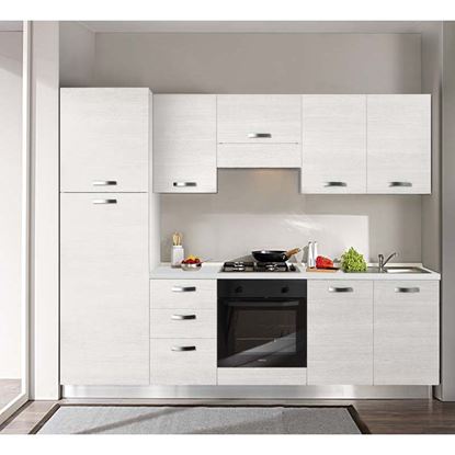 Immagine di CUCINA MANUELA H204XL255 CM CASSA BIANCO E FRONTALI WHITE TOP H 4 CM  ELDO TRIS BEKO  CON FORNO STATICO WHITE LARIX DX