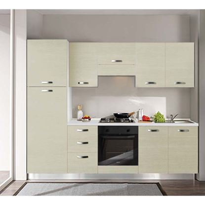 Immagine di CUCINA MANUELA H204XL255 CM  TOP H 4 CM ELDO TRIS BEKO CON FORNO STATICO LARICE CREMA SX