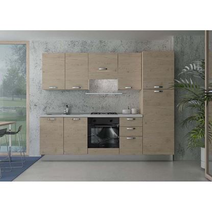 Immagine di CUCINA MANUELA H204XL255 CM CASSA E FRONTALI ROVERE CRUDO TOP H 4 CM ELDO TRIS BEKO  CON FORNO STATICO ROVERE CRUDO SX