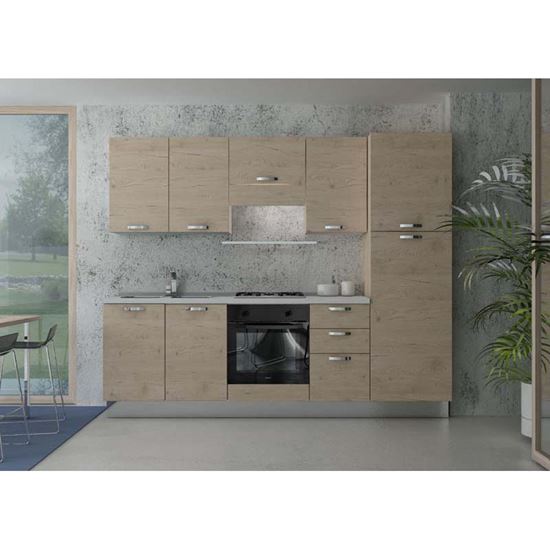 Immagine di CUCINA MANUELA H204XL255 CM CASSA E FRONTALI ROVERE CRUDO TOP H 4 CM ELDO TRIS BEKO  CON FORNO STATICO ROVERE CRUDO SX