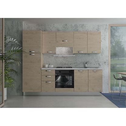 Immagine di CUCINA MANUELA H204XL255 CM CASSA E FRONTALI ROVERE CRUDO TOP H 4 CM ELDO TRIS BEKO  CON FORNO STATICO ROVERE CRUDO DX