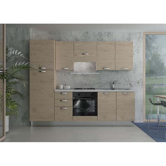 Immagine di CUCINA MANUELA H204XL255 CM CASSA E FRONTALI ROVERE CRUDO TOP H 4 CM ELDO TRIS BEKO  CON FORNO STATICO ROVERE CRUDO DX