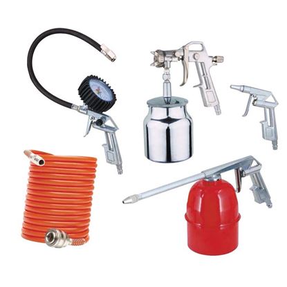 Immagine di KIT 5 ACCES PER COMPRESSORE, PIST DI SOFFIAGGIO, PIST PER VERNICIATURA, PIST PER LAVAGGIO, PIST DI GONFIAGGIO, TUBO