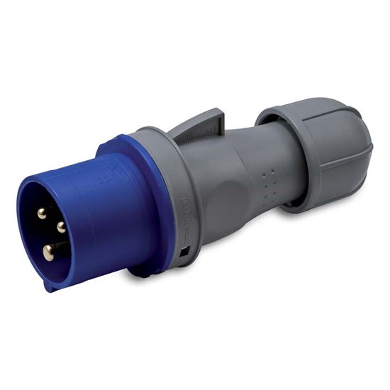 Immagine di SPINA INDUSTRIALE DRITTA 32A, 2P+T, 6H, COLORE BLU, IP44, 200-250V