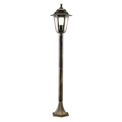 Immagine di PALO CON LANTERNA MERLET, DIFFUSORE IN VETRO TRASPARENTE, IP43, E27-60 W, ALTEZZA 105 CM, COLORE NERO ORO