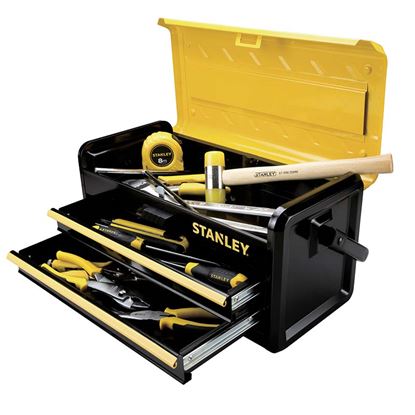 Immagine di CASSETTA STANLEY CANTILEVER, PORTAUTENSILI 19", COMPLETAMENTE IN METALLO,  47,1X22,1X23,6 CM, CON DUE CASSETTI