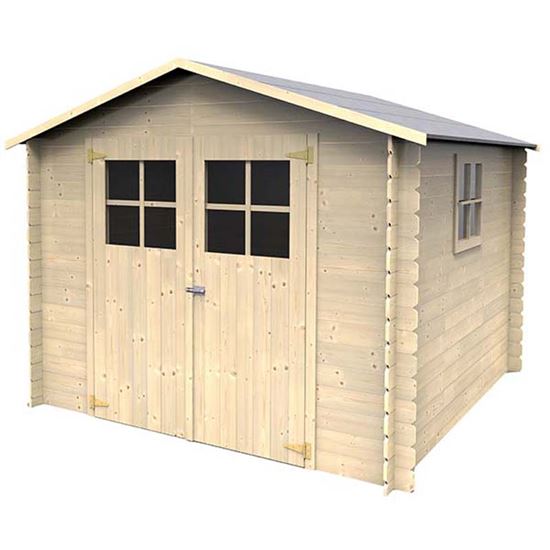 Immagine di CASETTA IN LEGNO MILANO 283X272XH203 CM, A PERLINE AD INCASTRO IN LEGNO ABETE DEL NORD, SPESSORE 19 MM, PAVIMENTO IN OSB, PORTA DOPPIA, VETRO SINTETICO, TETTO IN OSB