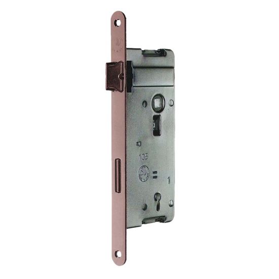 Immagine di SERRATURA PATENT, INTERASSE 70 MM, BORDO TONDO, ENTRATA 40 MM, OTTONE VERNICIATO